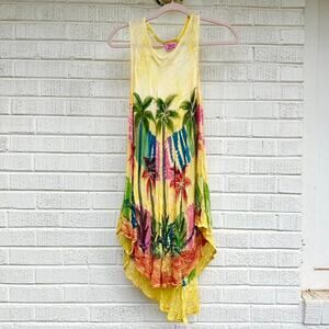 Island Fantasy Vintage Y2K Yellow Tropical Embroidered Dress